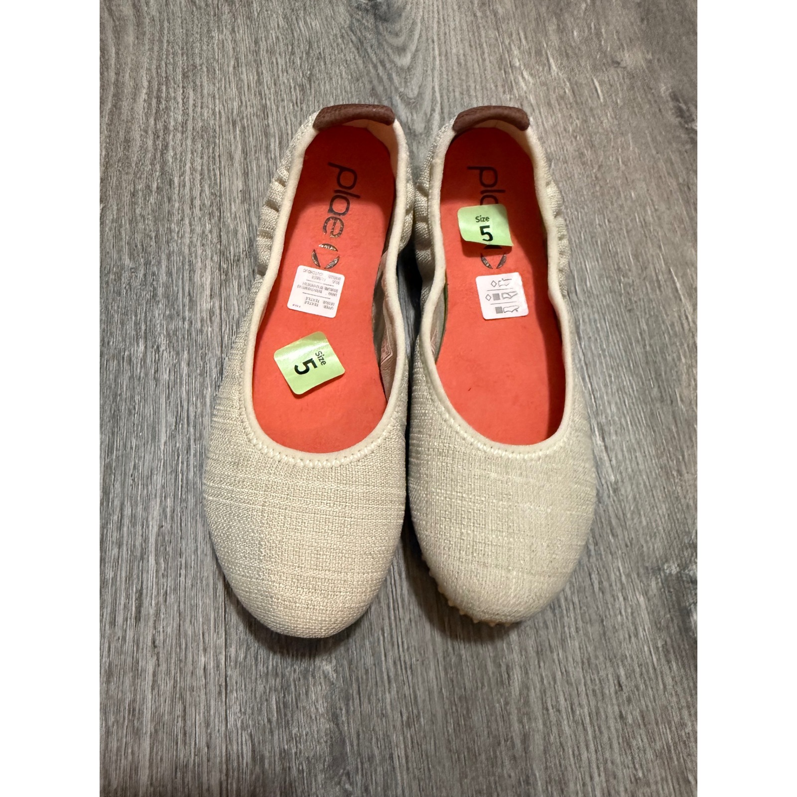 Plae Girls Ballet Flats Beige Linen Textile Studded Gum Sole Shoes Size 5 — image 3 of 8